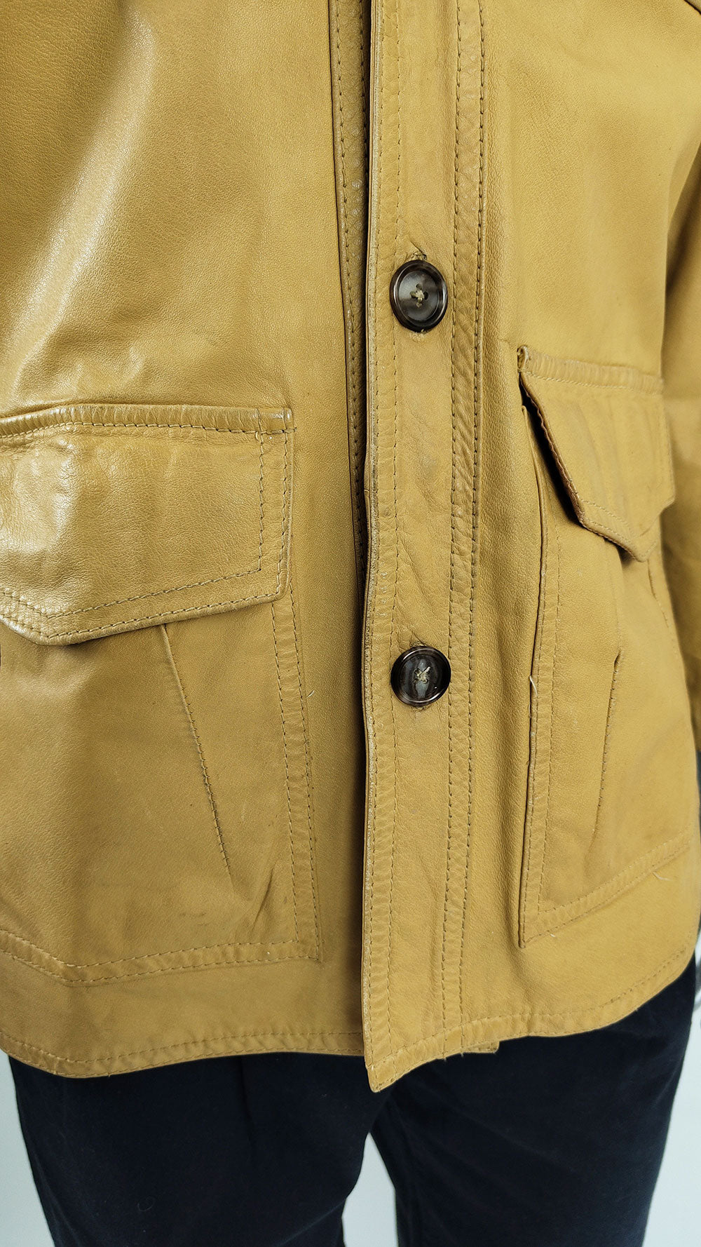Rugged Vintage 70s Mens Yellow Real Leather Jacket