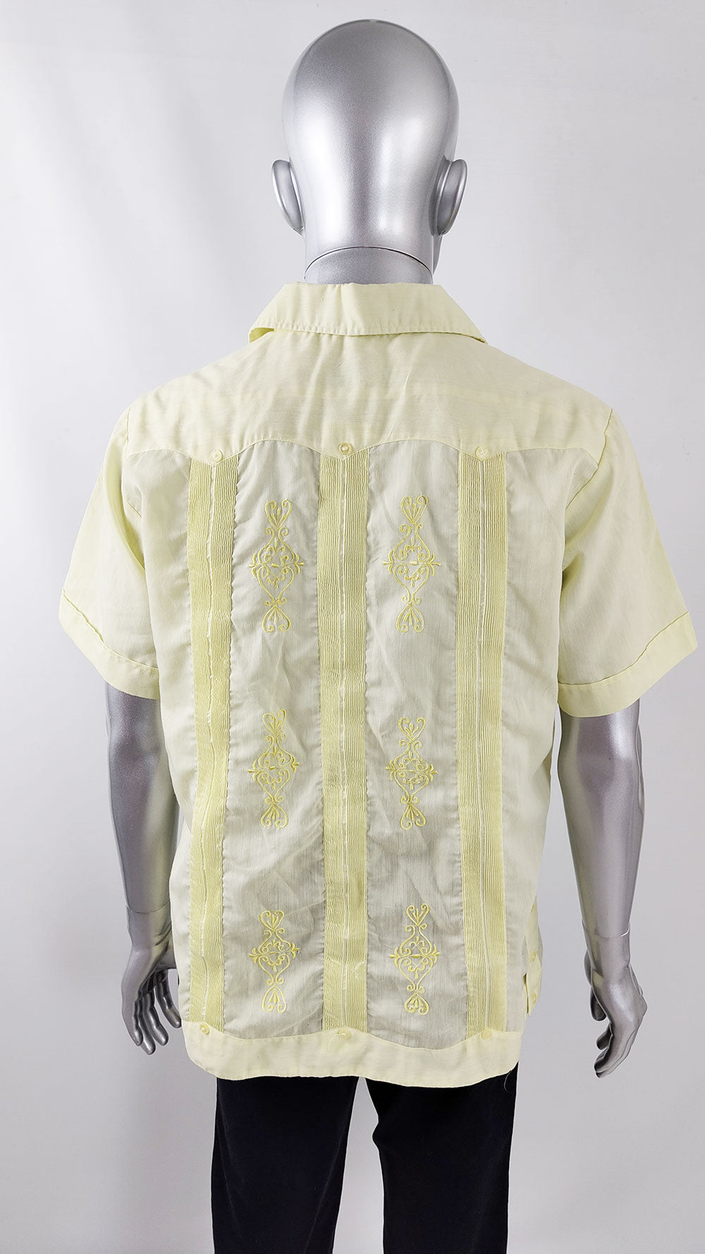 Tony Mens Vintage Sheer Pastel Yellow Mexican Shirt, 1970s