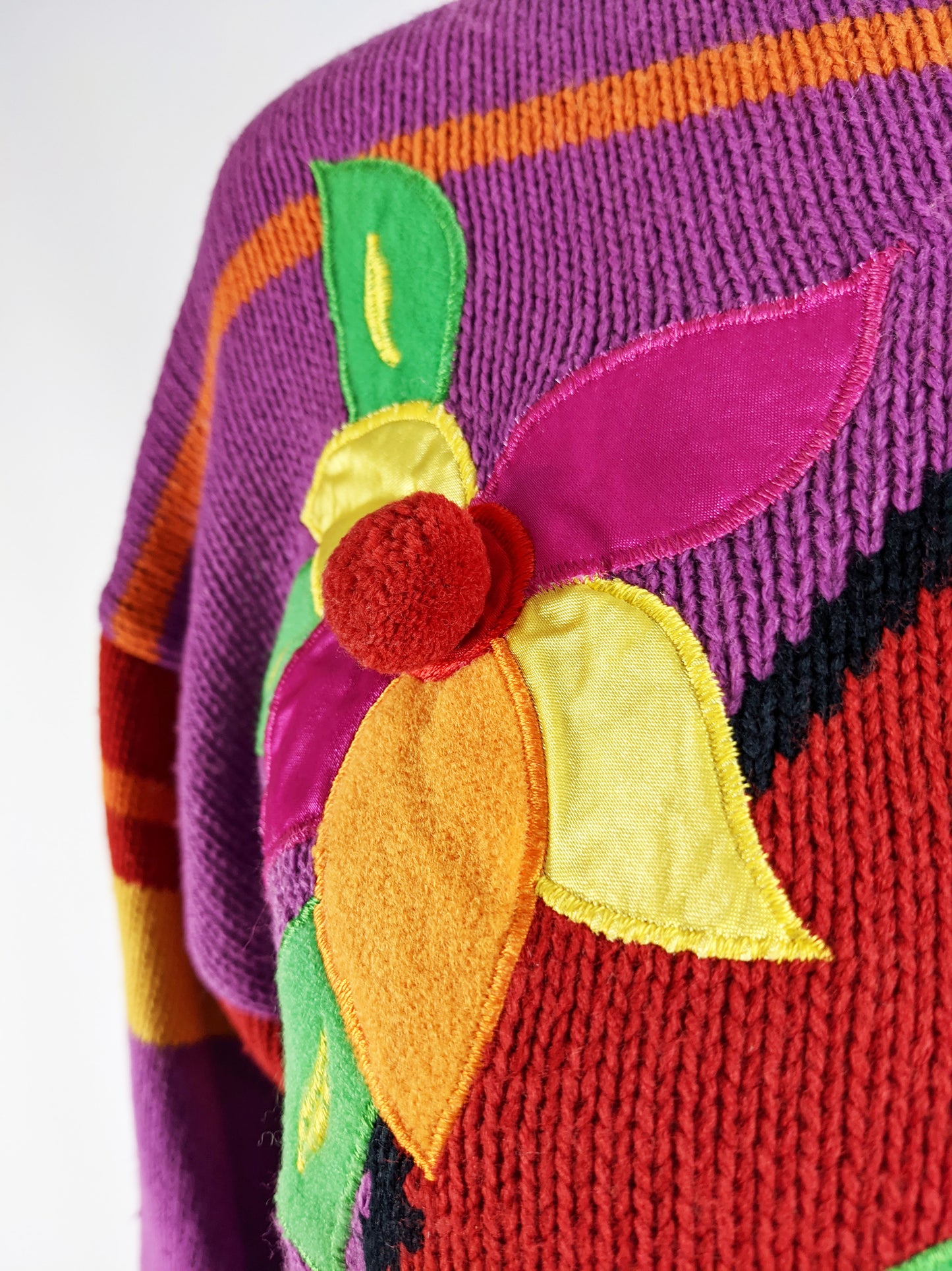 Vintage Womens Purple Mexican Mouse Satin Appliqué Sweater, 1980s