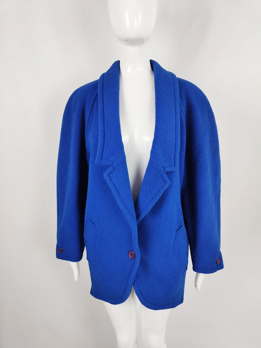 Genny Vintage Women's Blue Llama, Cashmere & Wool Coat, 1980s