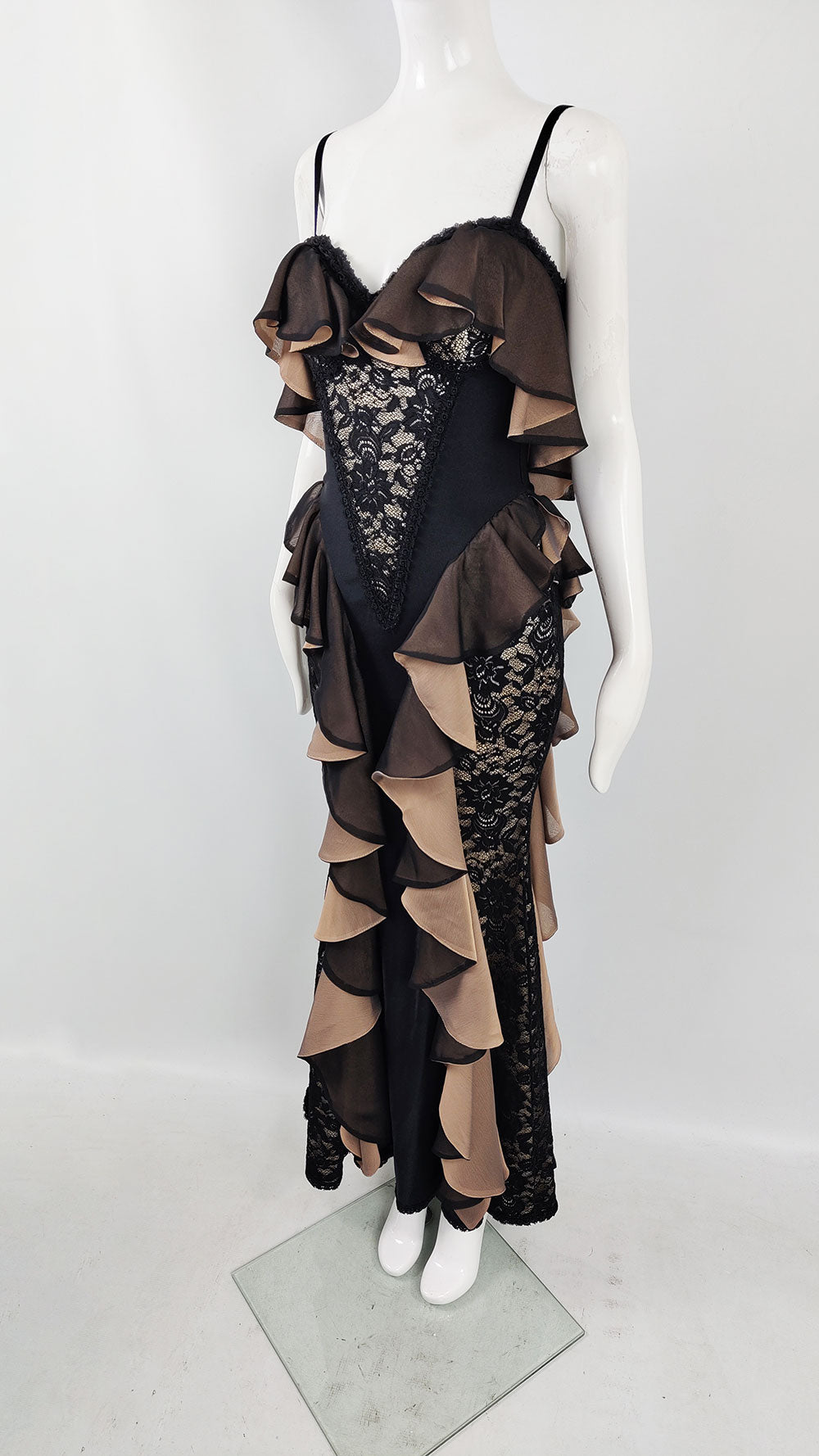 Catwalk Collection Vintage Black Lace & Satin Corset Dress – Zeus Vintage