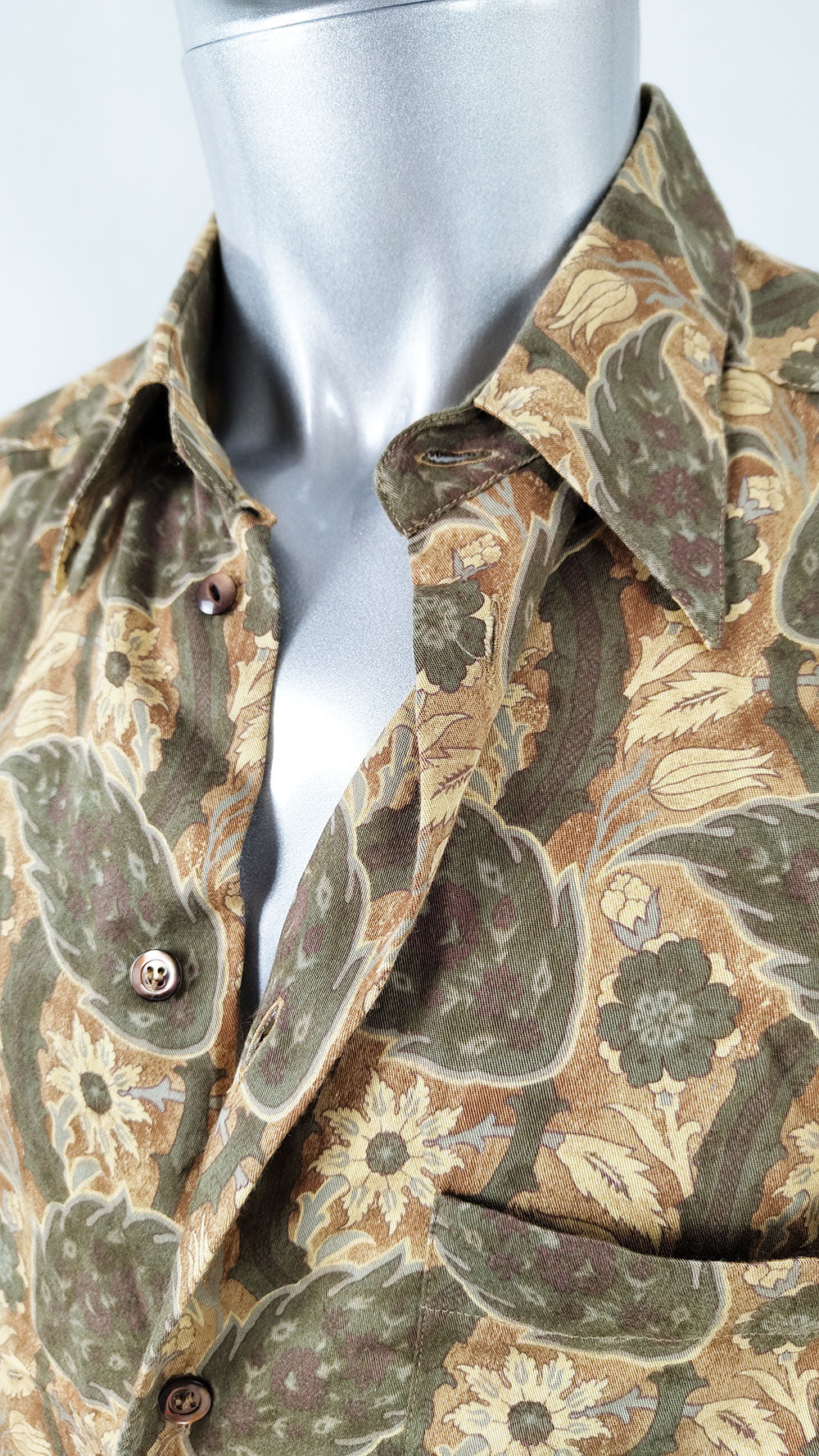 Byblos Vintage Mens Brown & Green Flowy Paisley Shirt, 1980s