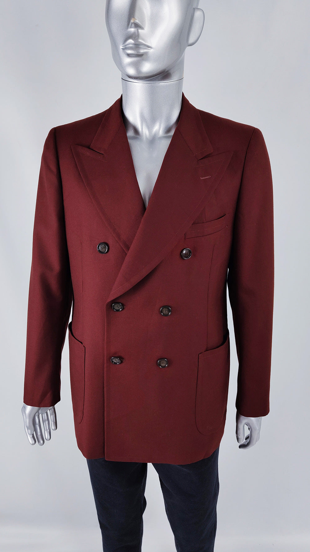 Vintage Mens Red Double Breasted Blazer Jacket, 1980s