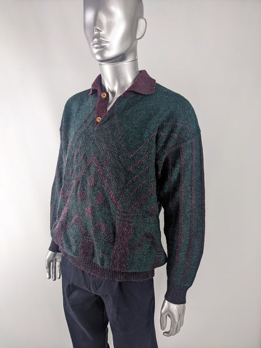Maximilian Vintage Italian Mens Collared Green Sweater, 1980s