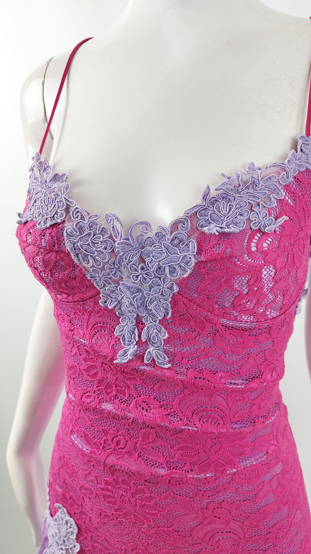 Catwalk Collection Vintage Hot Pink Lace & Purple Chiffon Dress, 2000s