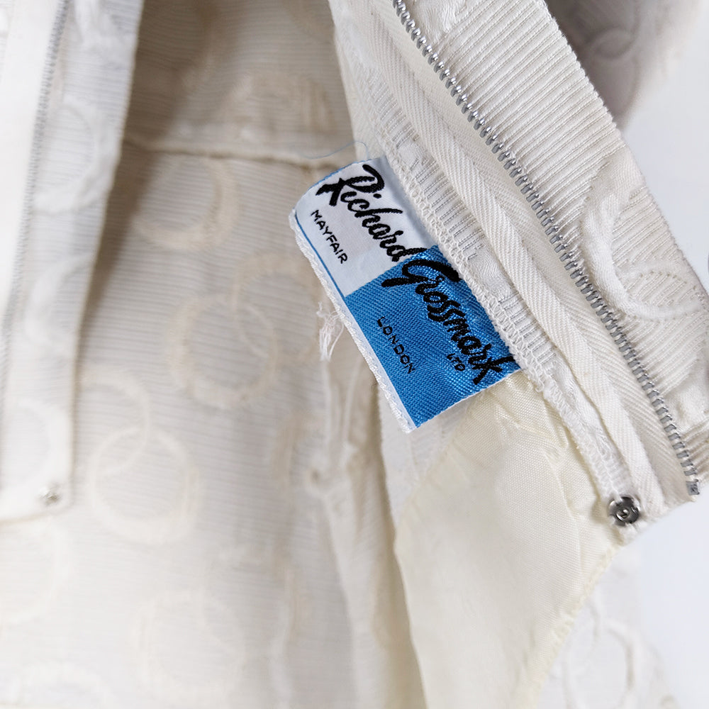 Vintage 1950s White Peplum Brocade Evening Dress