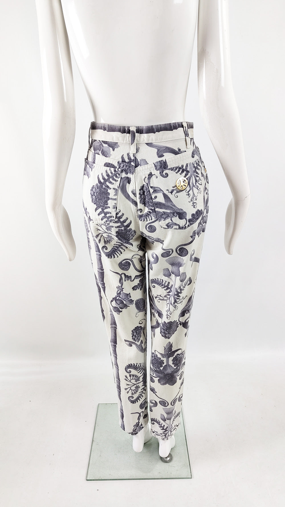 Moschino Vintage Womens White & Grey Baroque Print Jeans