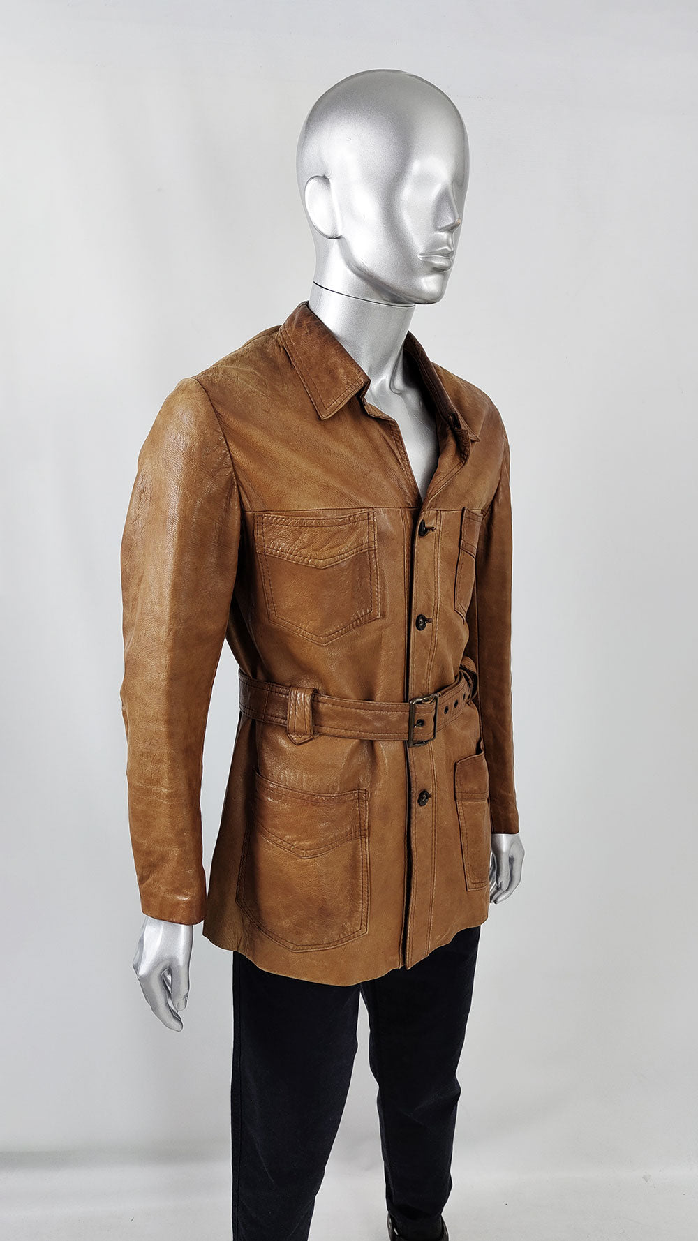 Hornes Vintage Mens Brown Leather Distressed Jacket, 1970s