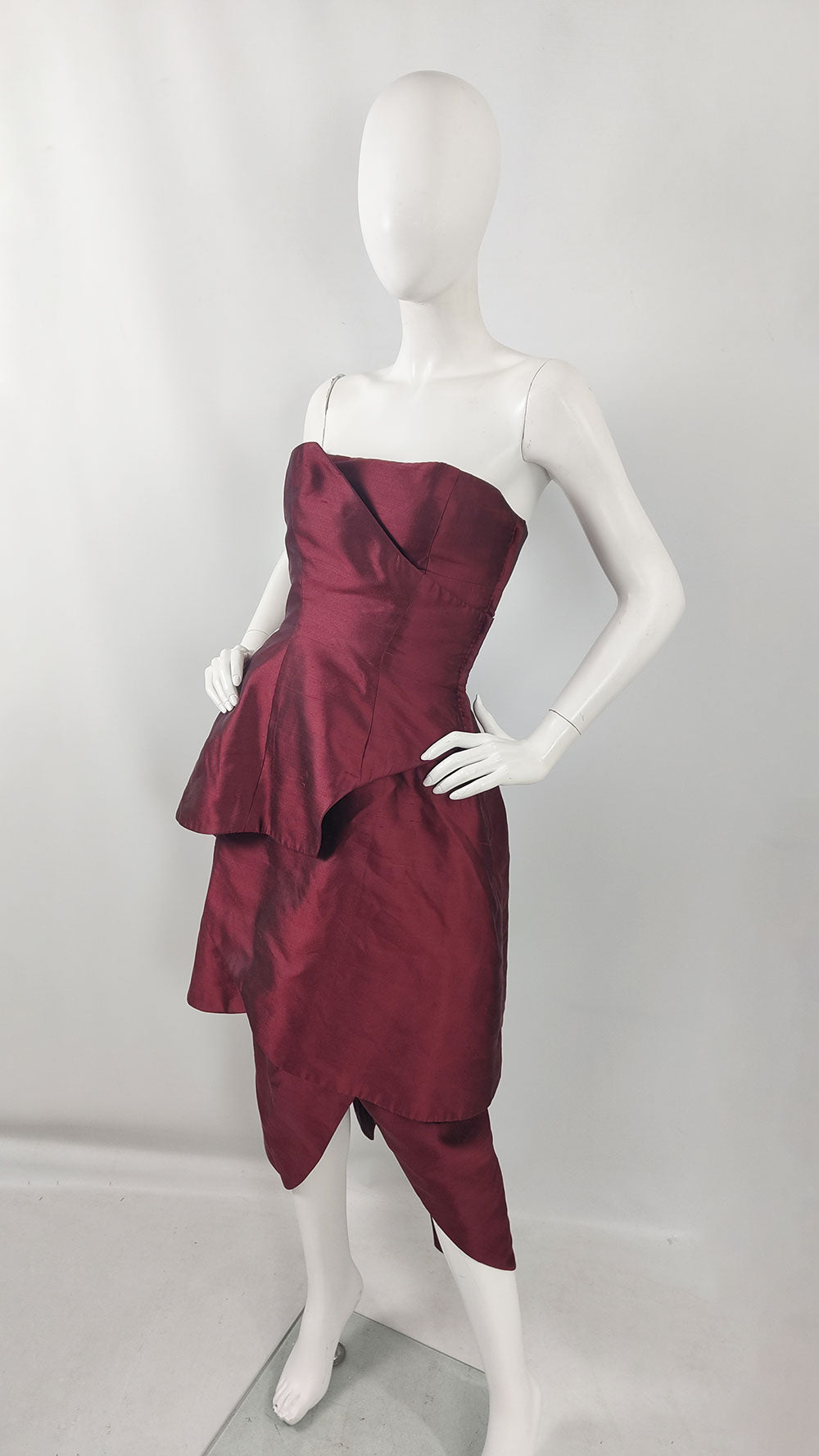 Bruce Oldfield Vintage Dark Wine Red Evening Dress, 1980s