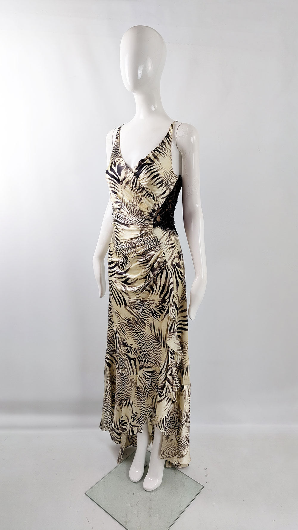 Sagaie Paris Vintage Bias Cut Zebra Print Silk Evening Gown, 2000s