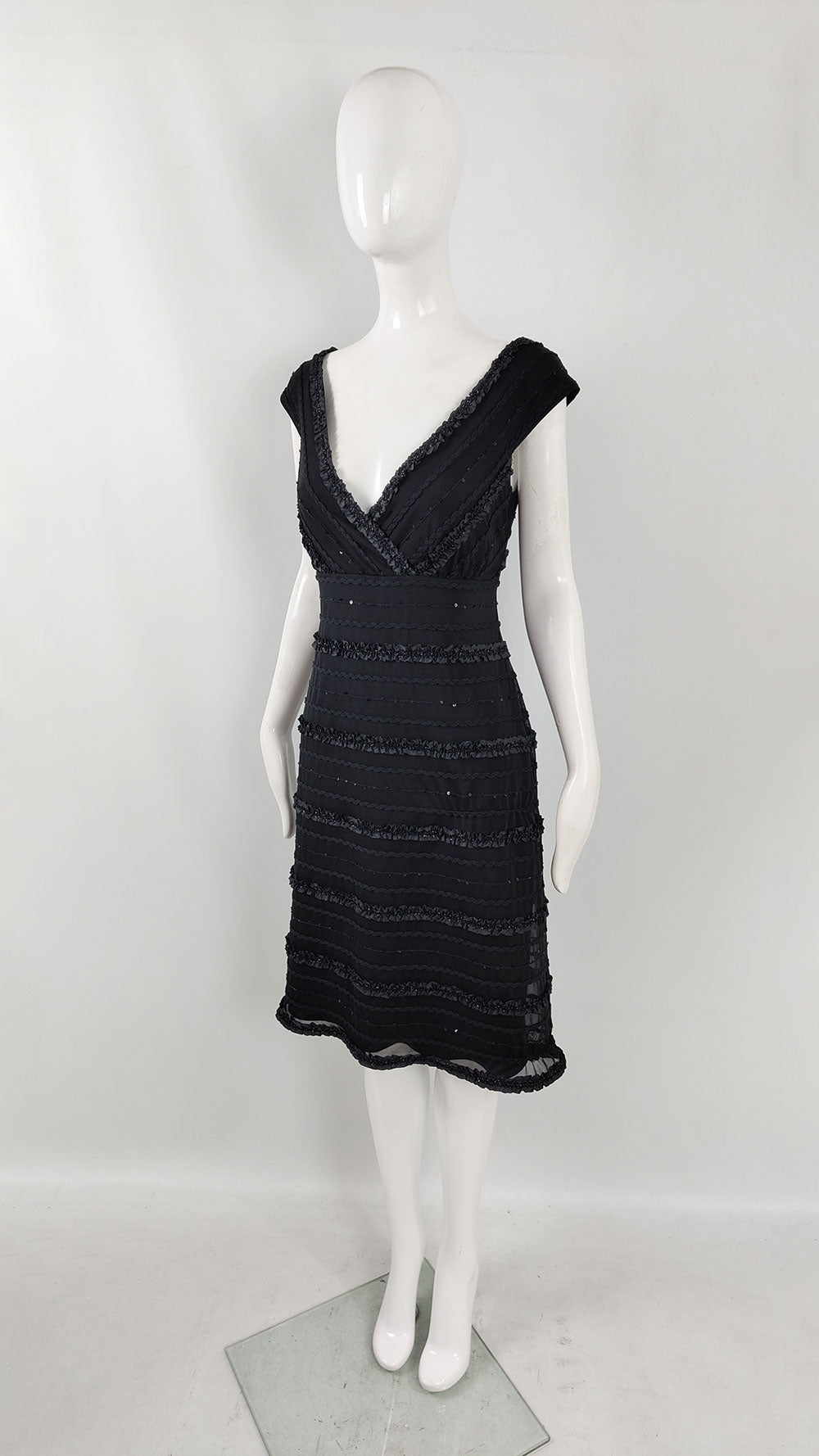 Tadashi Shoji Vintage Womens Black Mesh Party Dress