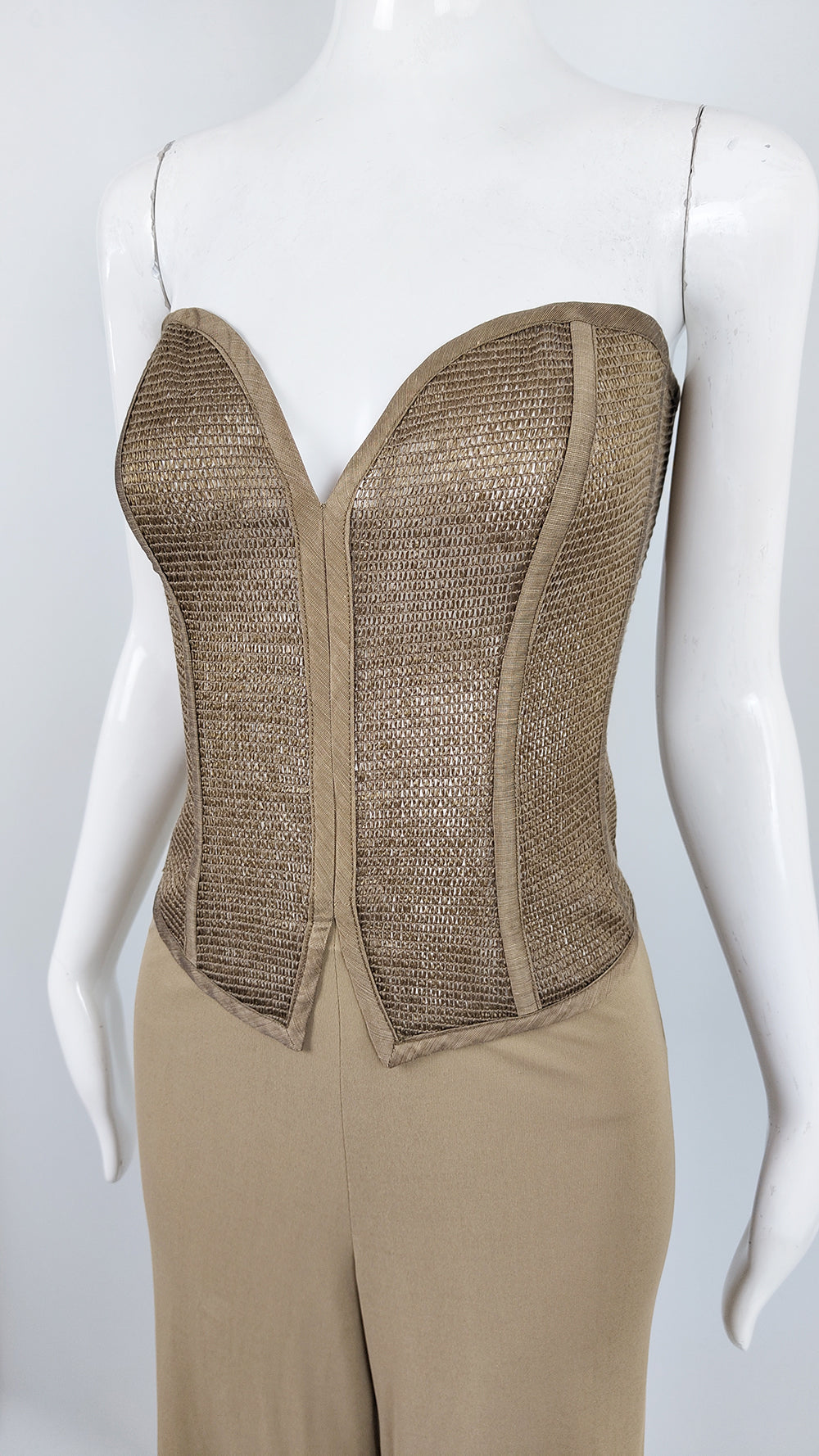 Jiki of Monte Carlo Vintage Wide Leg Sheer Corset Top Jumpsuit