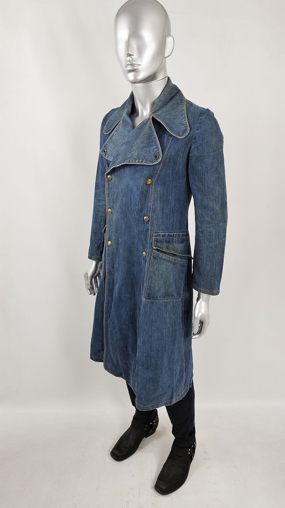 Vintage Mens 1970s The Wild Mustang Co. Denim Pea Coat