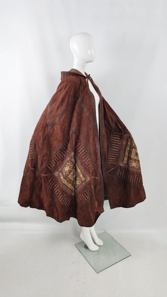 Roberto Cavalli Brown Suede Full Length Cape, 1970s