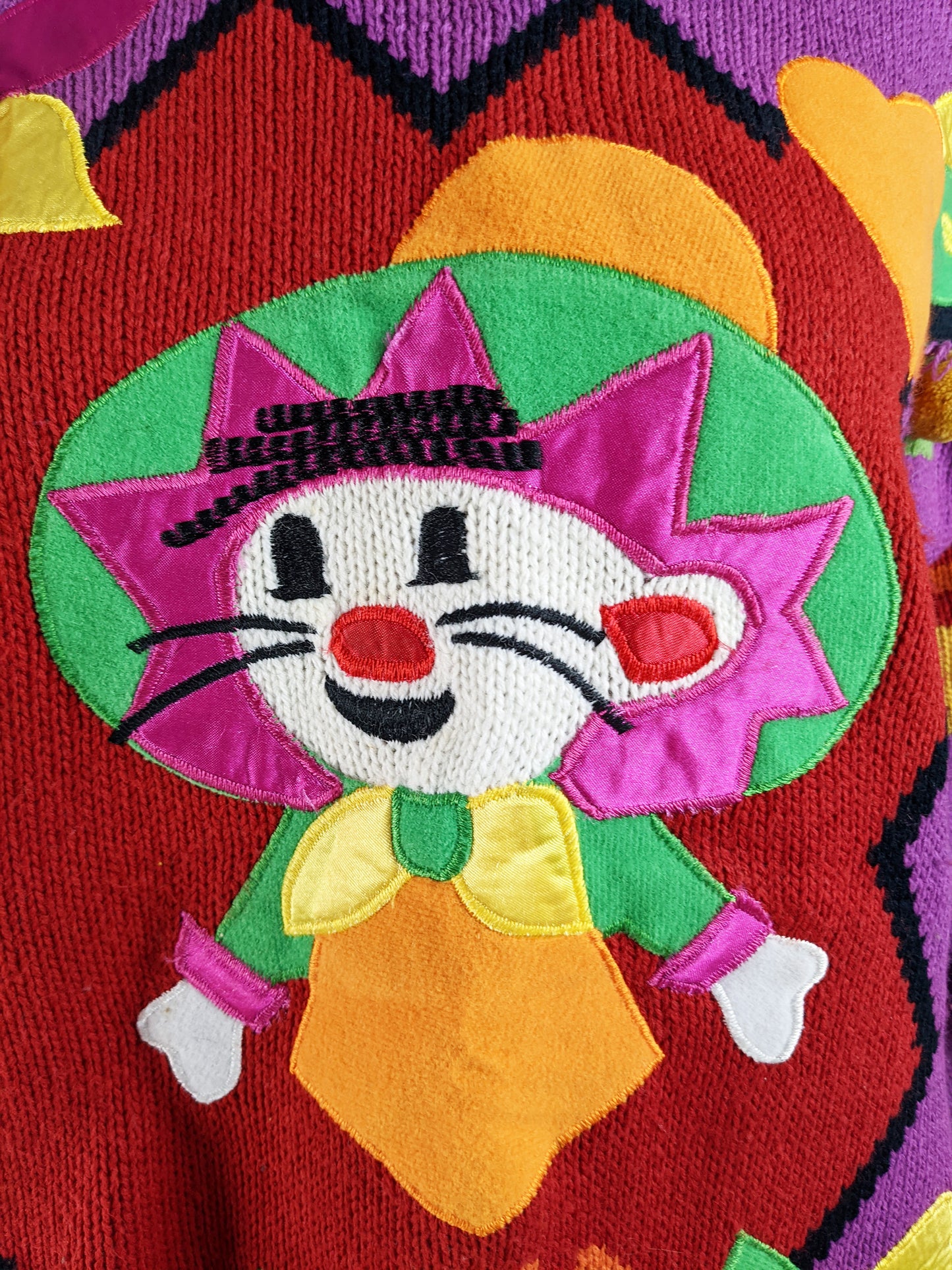 Vintage Womens Purple Mexican Mouse Satin Appliqué Sweater, 1980s