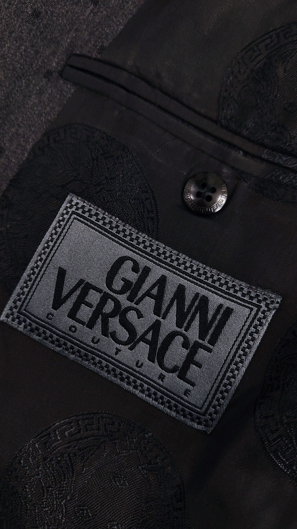 Gianni Versace Vintage Mens Charcoal Grey Wool Polka Dot Suit
