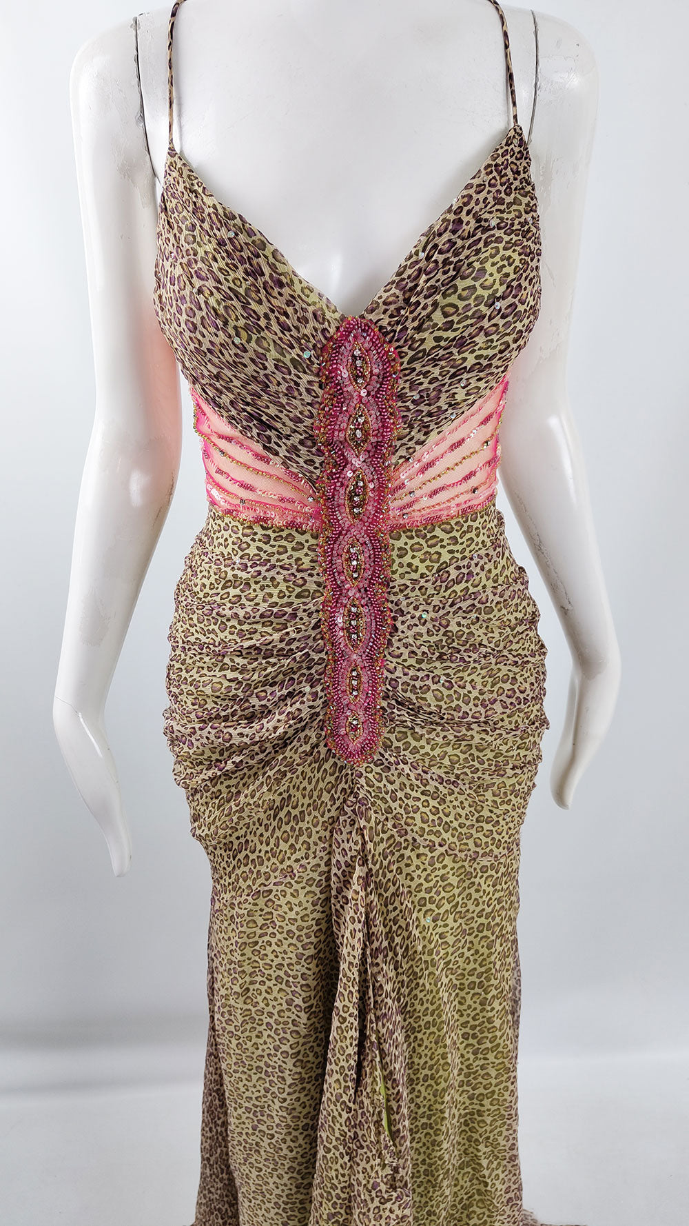 Sagaie Paris Vintage Pure Silk Chiffon Bias Cut Leopard Print Gown, 2000s