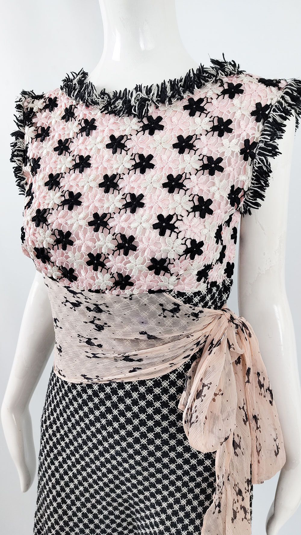 Ronit Zilkha Vintage y2k Pastel Pink Poodle Print & Tweed Dress