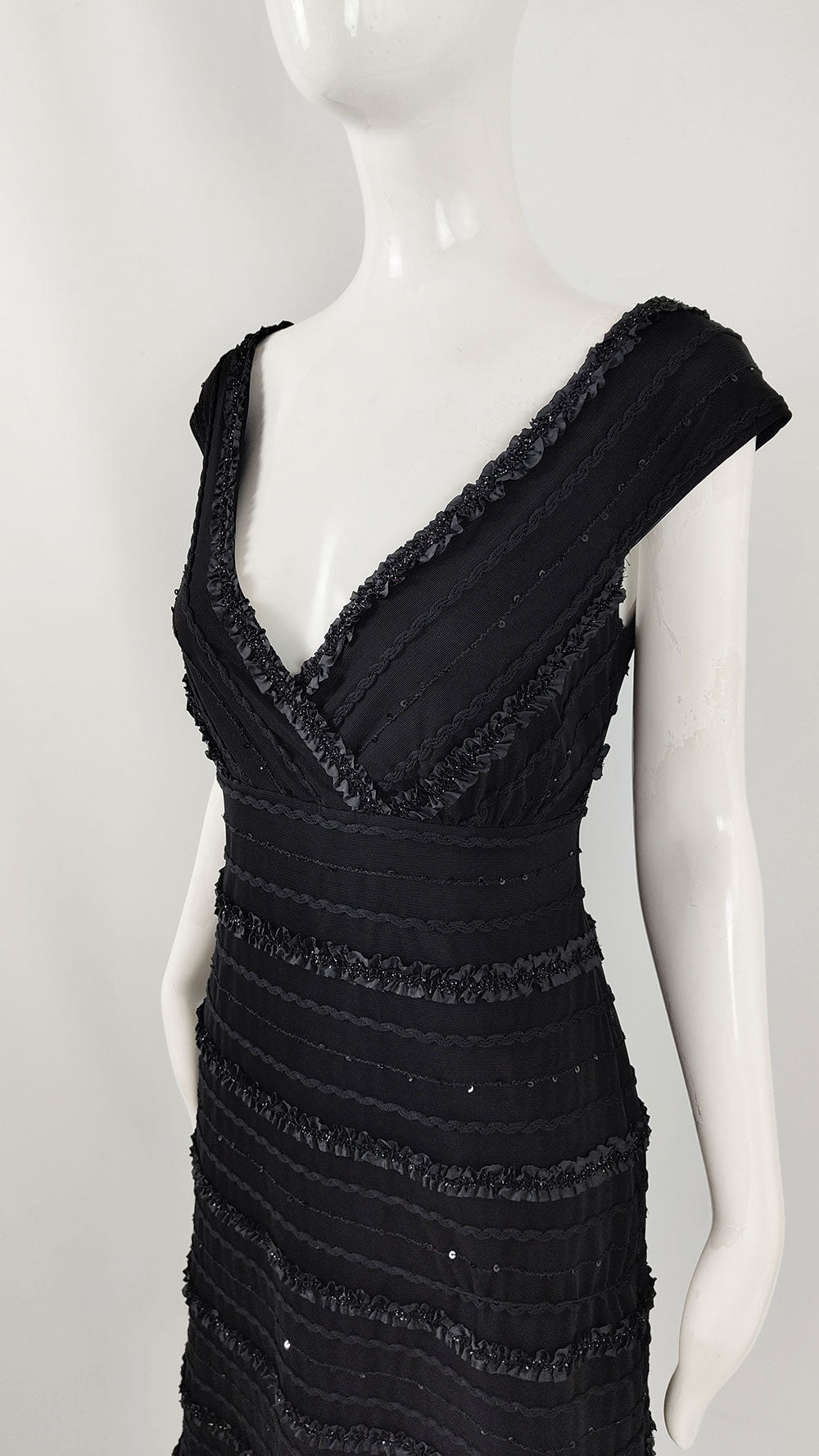 Tadashi Shoji Vintage Womens Black Mesh Party Dress