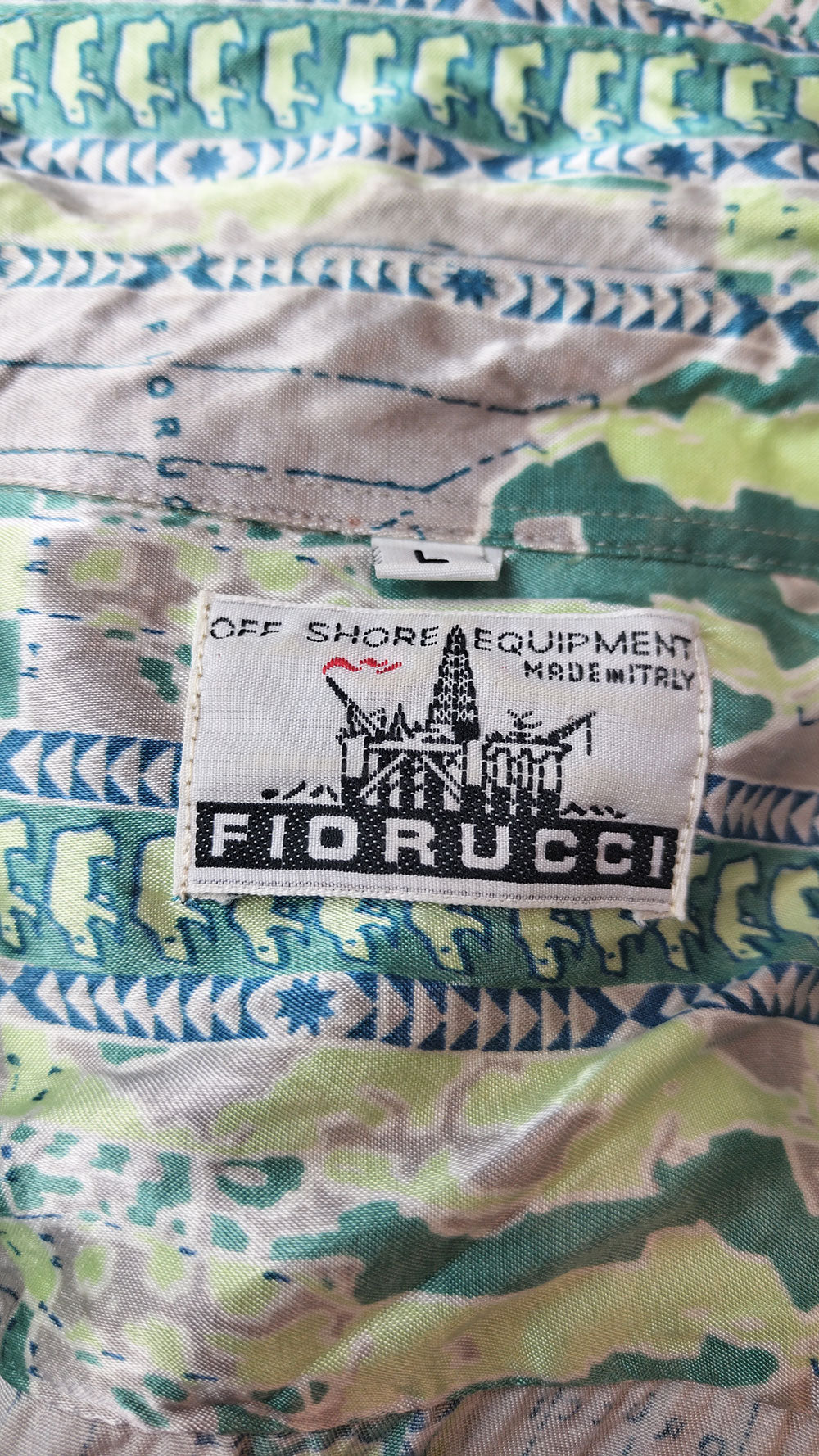 Fiorucci Vintage Mens Green & Grey Satin Shirt, 1980s