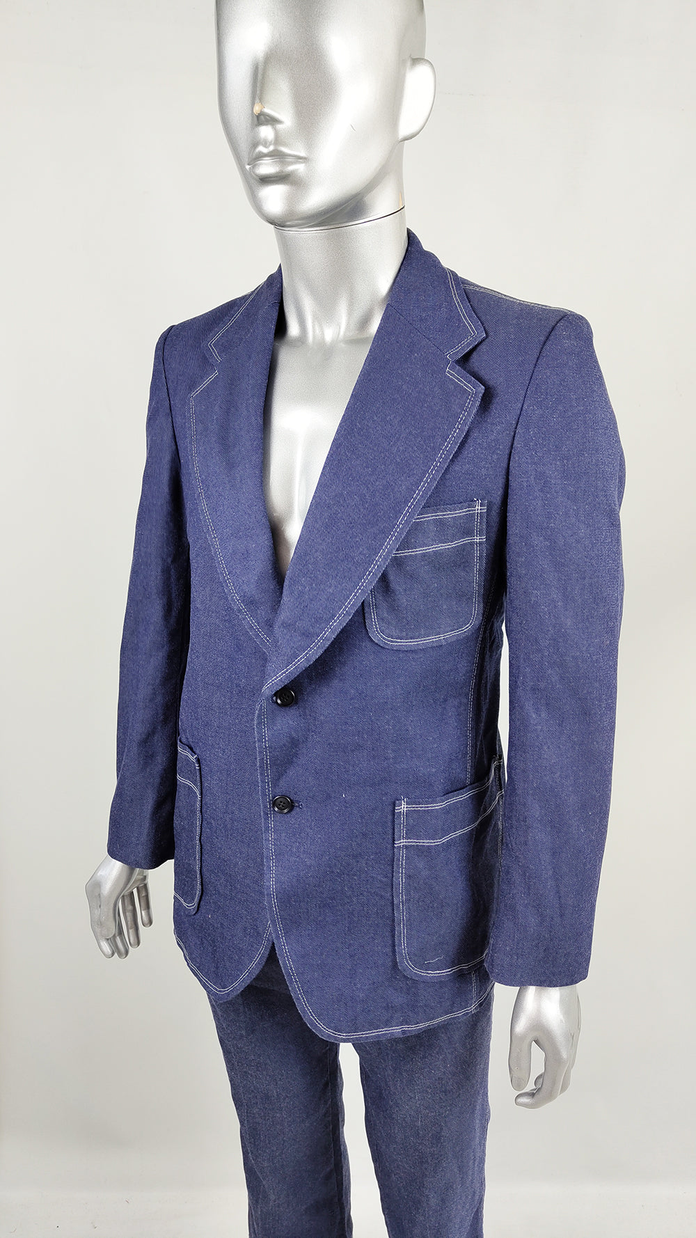 1970s Vintage Mens Two Piece Denim Flared Pant Suit