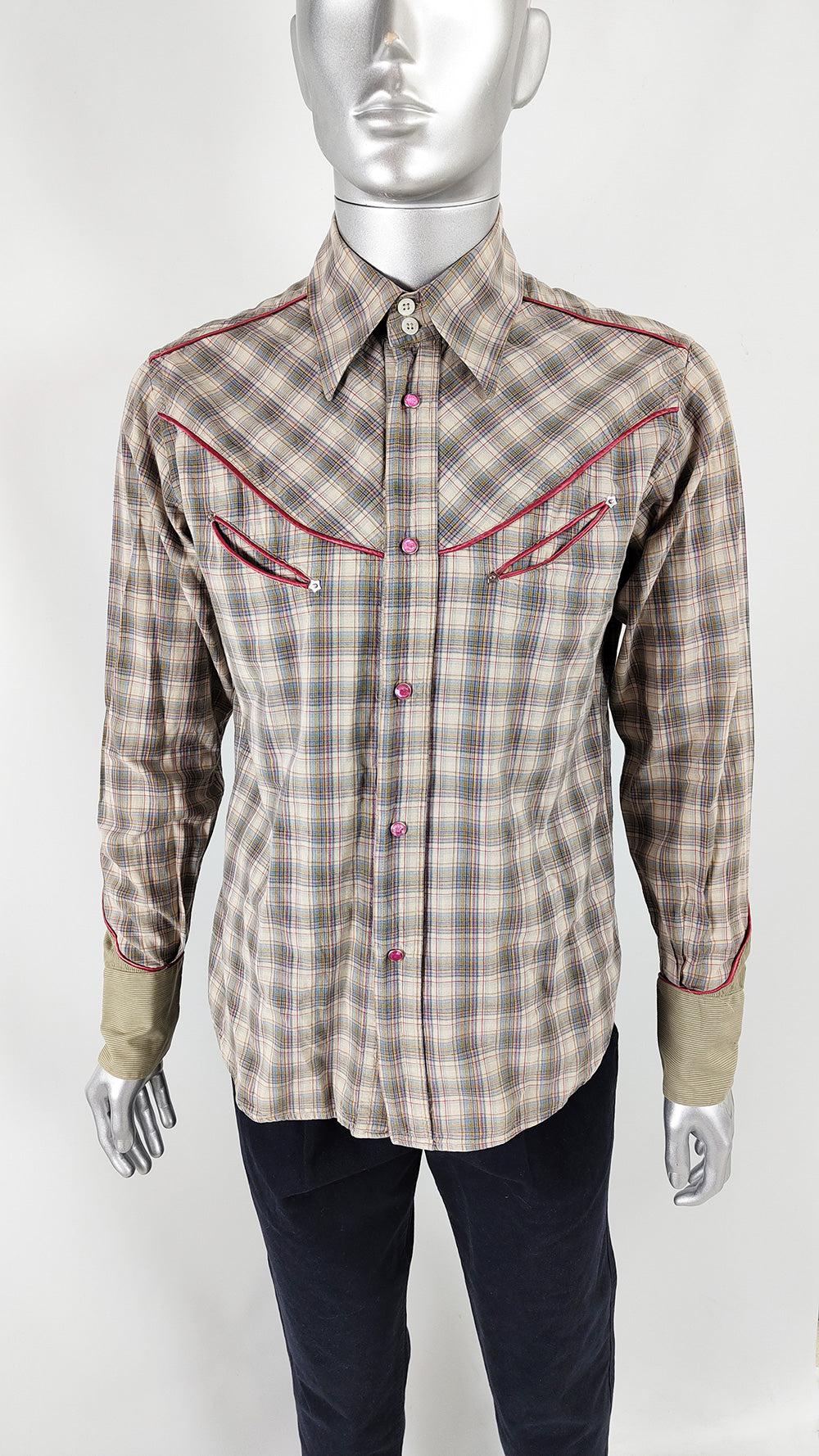 Andrew Mackenzie Mens Vintage Western Checked Rhinestone Shirt