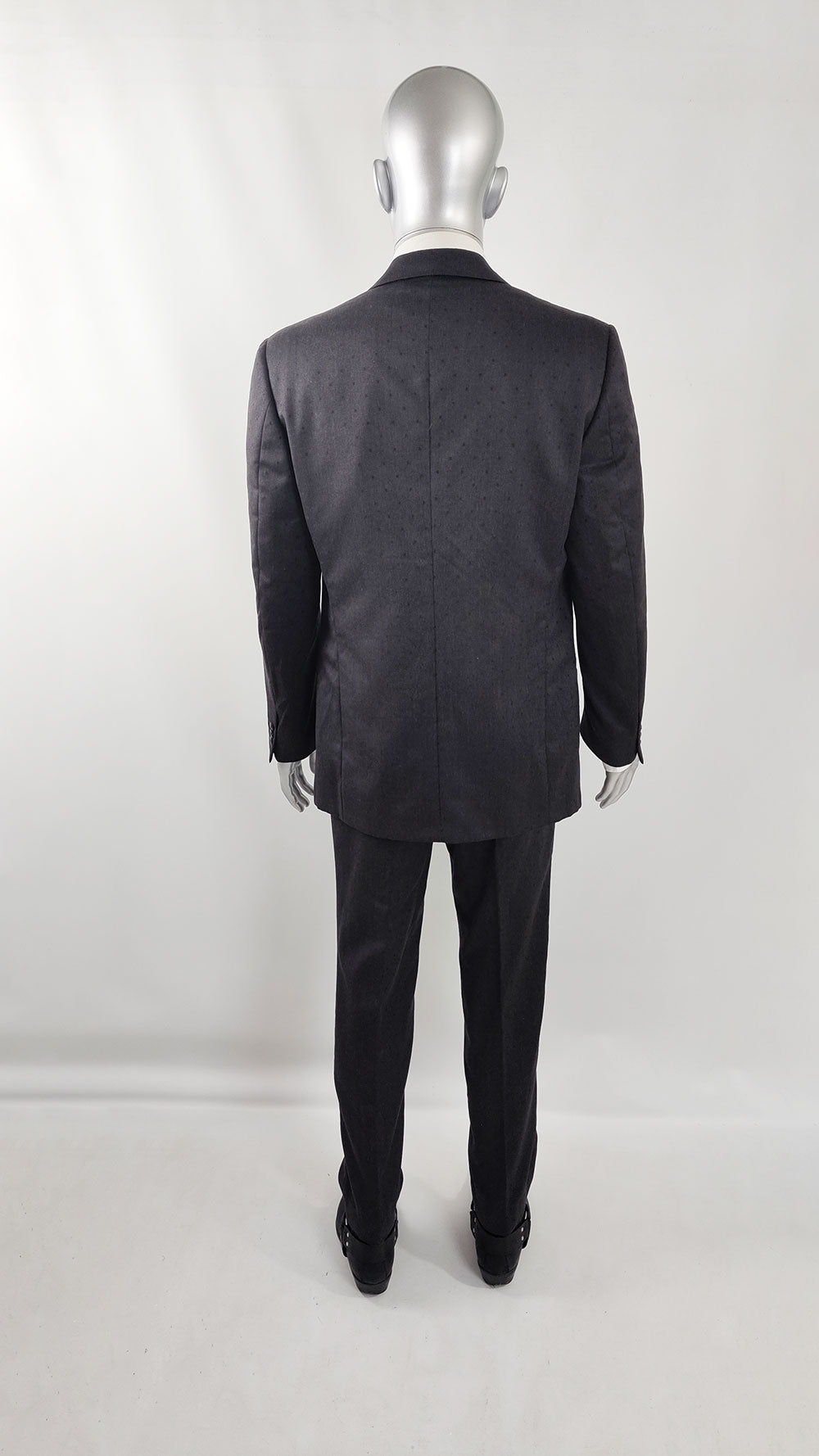 Gianni Versace Vintage Mens Charcoal Grey Wool Polka Dot Suit