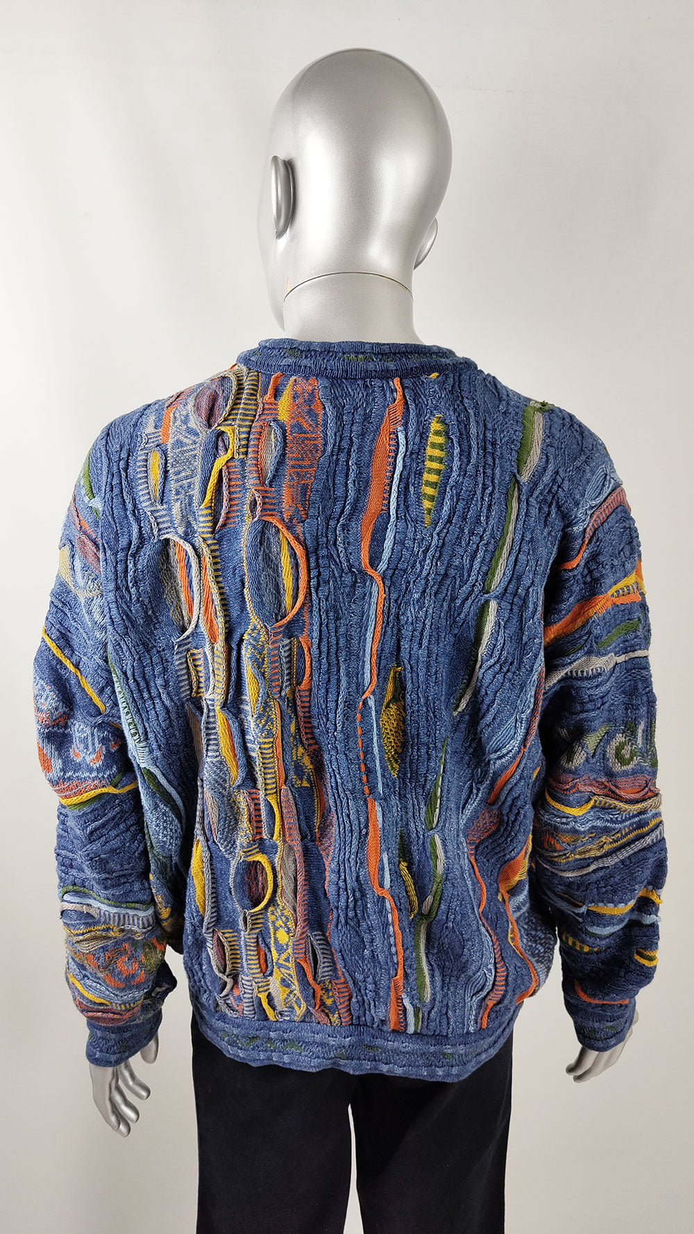 Coogi Vintage Indigo Mens Textured 3D Knit Jumper, 1990s