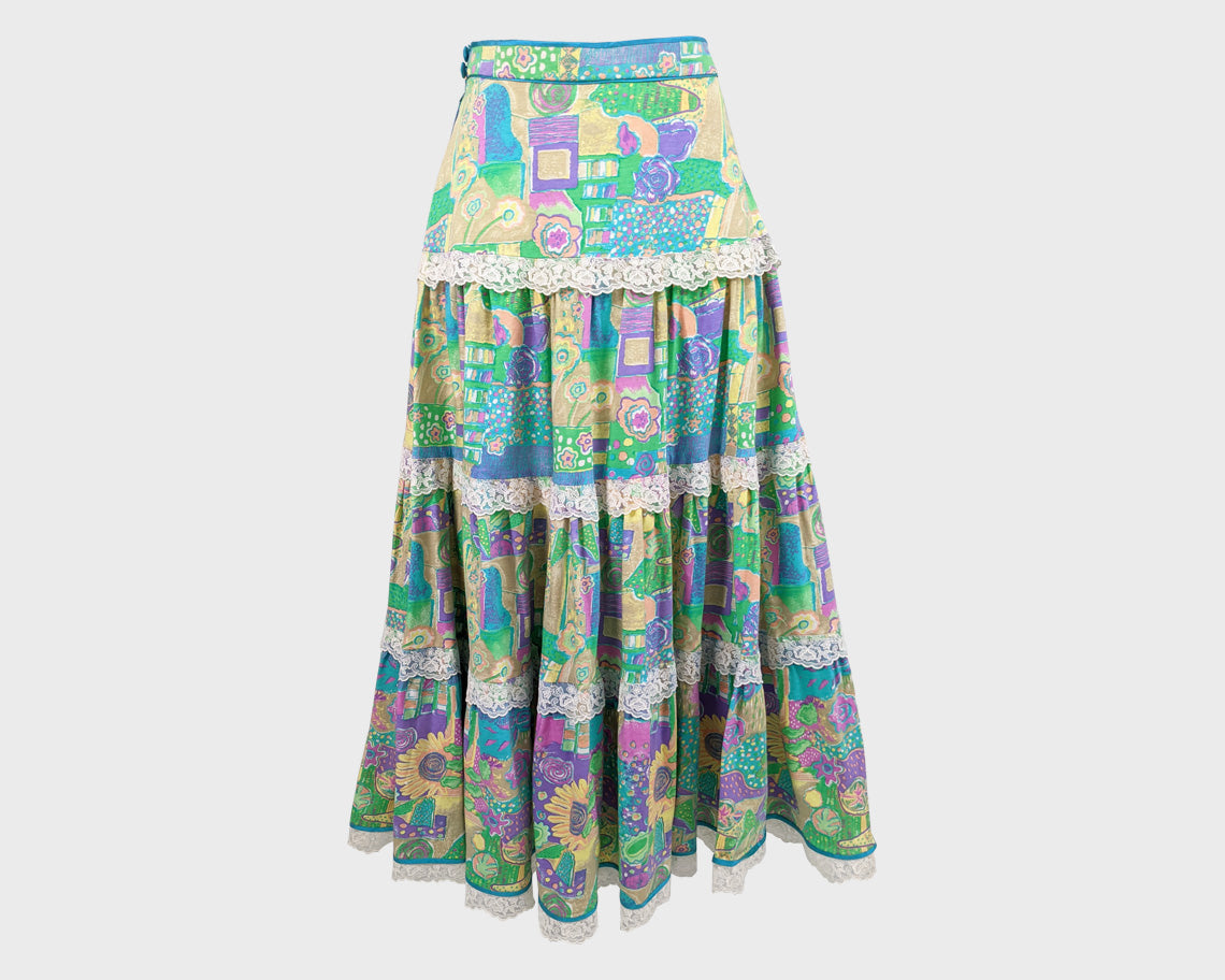 Vintage Multicoloured Maxi Peasant Skirt, 1970s
