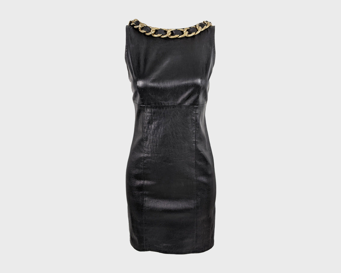 Preowned Leather Interlaced Chain Mini Dress