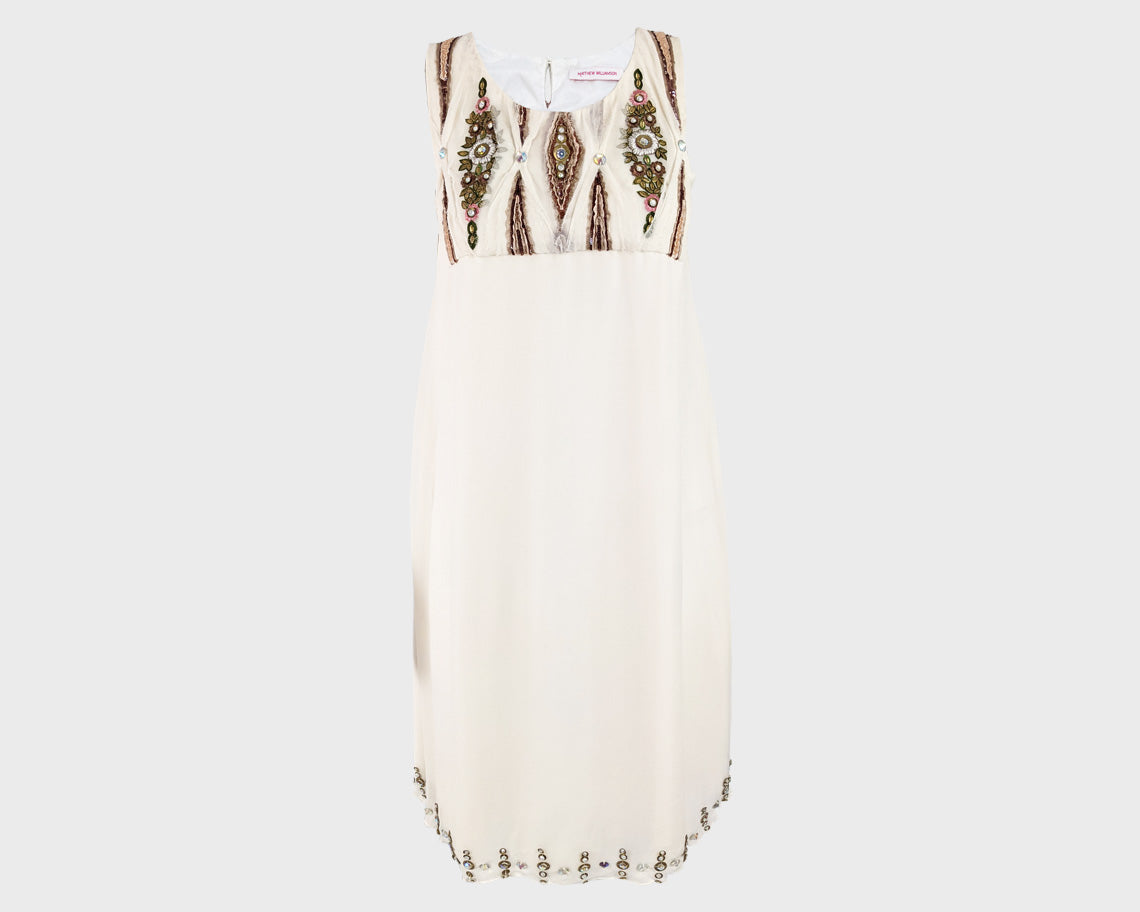 Preowned Beaded Off White Silk Chiffon Evening Dress, 2000s