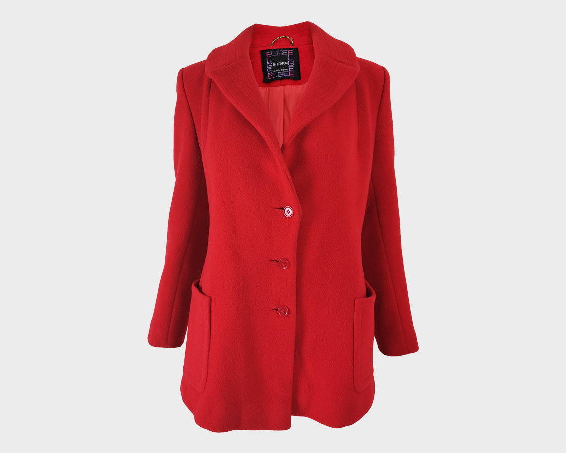 Elgee Vintage 60s Red Pure Wool A Line Mod Coat, 1960s
