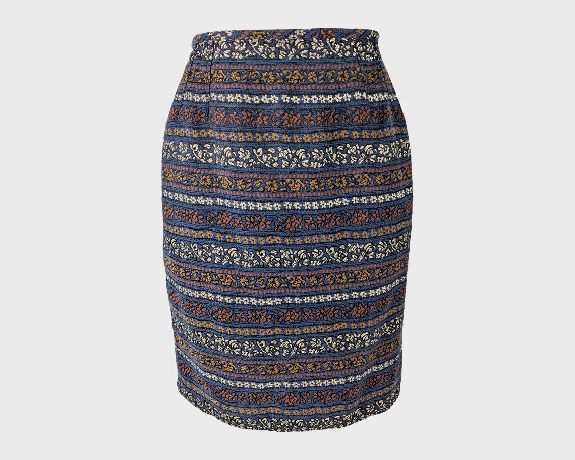 Jean Paul Gaultier Blue Vintage Brocade Pencil Skirt, 1980s