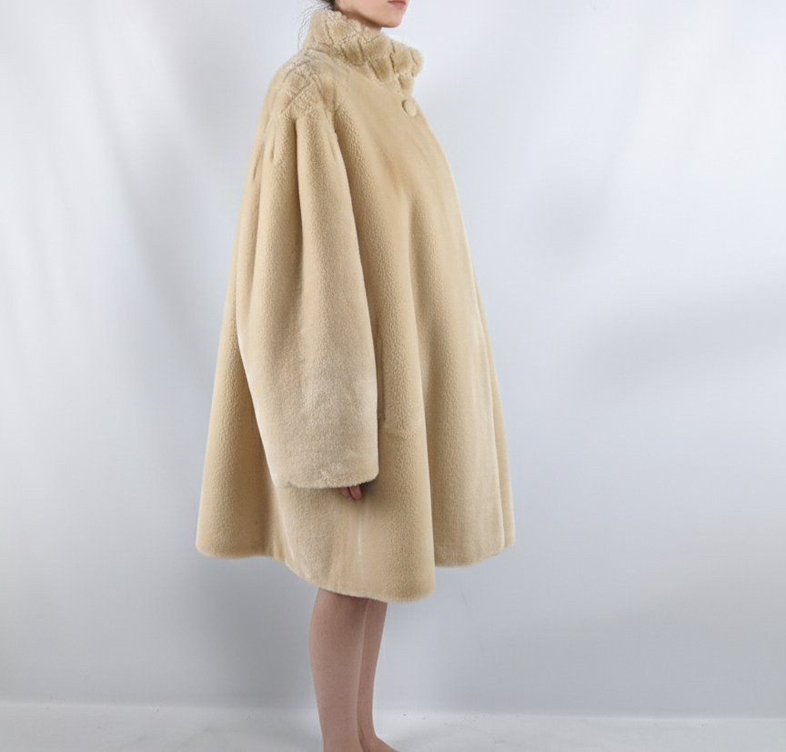 Vintage Oversized Blonde Faux Fur Trapeze Coat, 1980s
