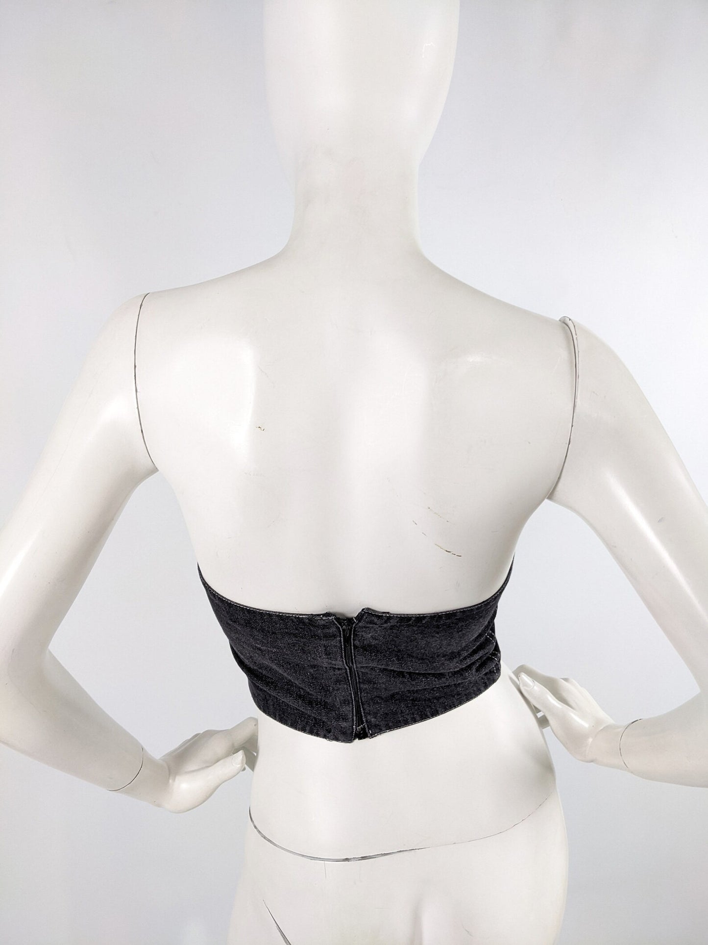 Genny Vintage Womens Black Denim Bustier Top, 1980s