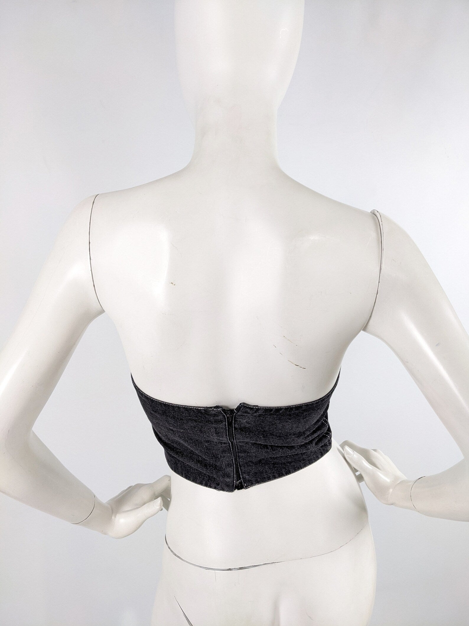 Genny Vintage Womens Black Denim Bustier Top, 1980s