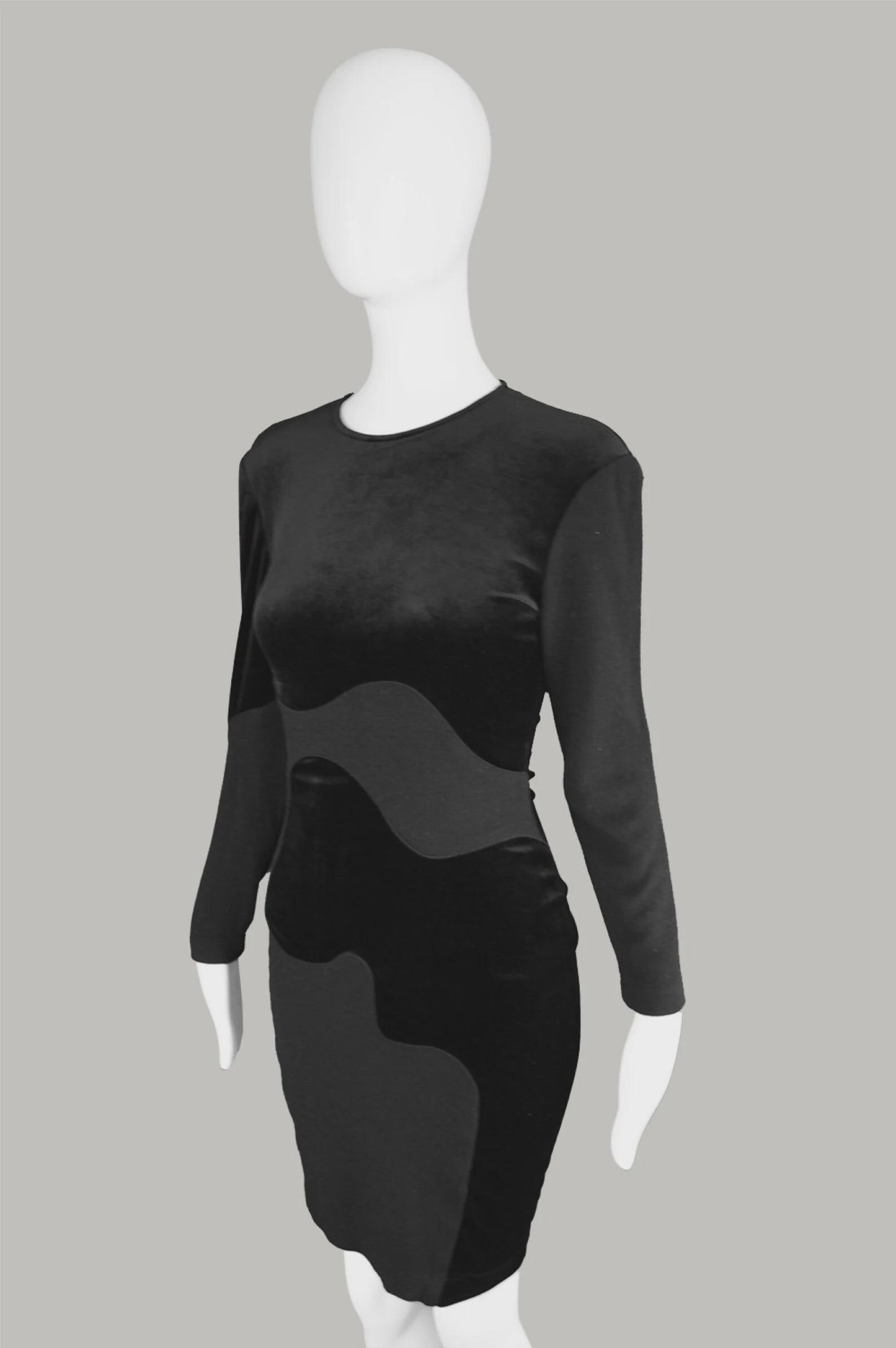 Louis Féraud Vintage Black Velvet & Wool Bodycon Dress, 1990s