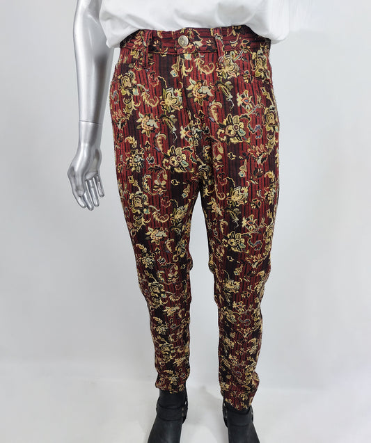 Kenzo Vintage Mens Tapestry Slim Leg Pants, 1990s