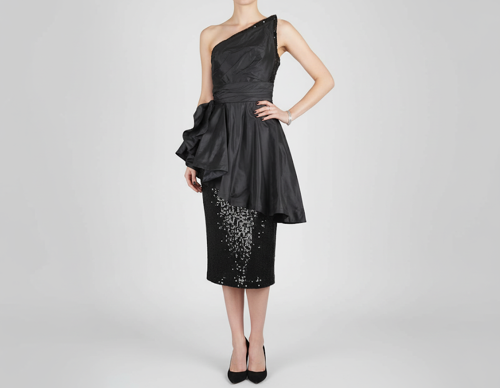Vintage Sequinned Taffeta Asymmetrical Evening Gown, 1980s