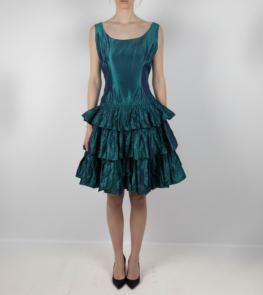 Vintage Ruffled Tier Drop Waist Taffeta Party Dress, 1950s