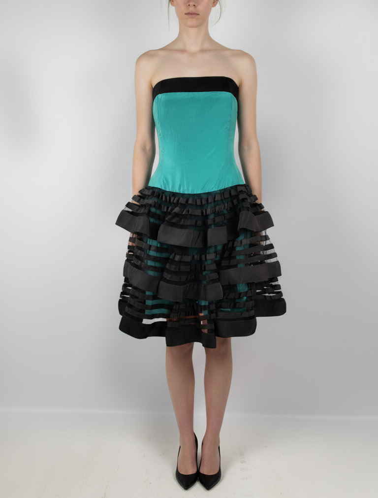 Pilar Rossi Vintage Womens Silk Teal Party Dress