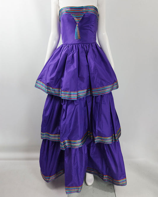 A vintage 1980s Bellville Sassoon evening dress in a pure silk taffeta.
