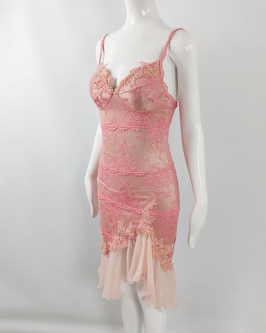 Catwalk Collection Vintage Pink Lace and Nude Jersey Cocktail Dress.