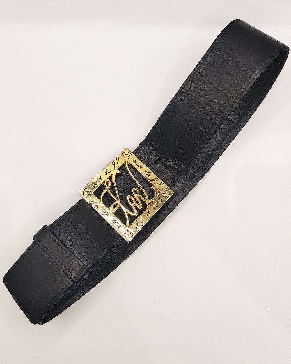 Karl Lagerfeld Vintage Gold & Black Leather Logo Belt, 1980s