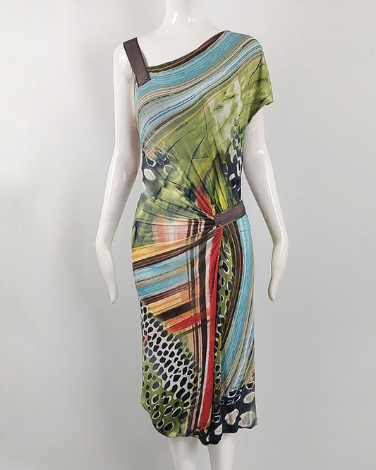Escada Vintage y2k Tropical Print Asymmetrical Dress, 2000s