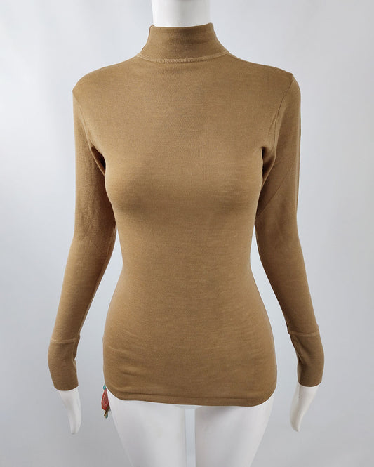 An image of a womens vintage tan wool knit undershirt by Ermenegildo Zegna.