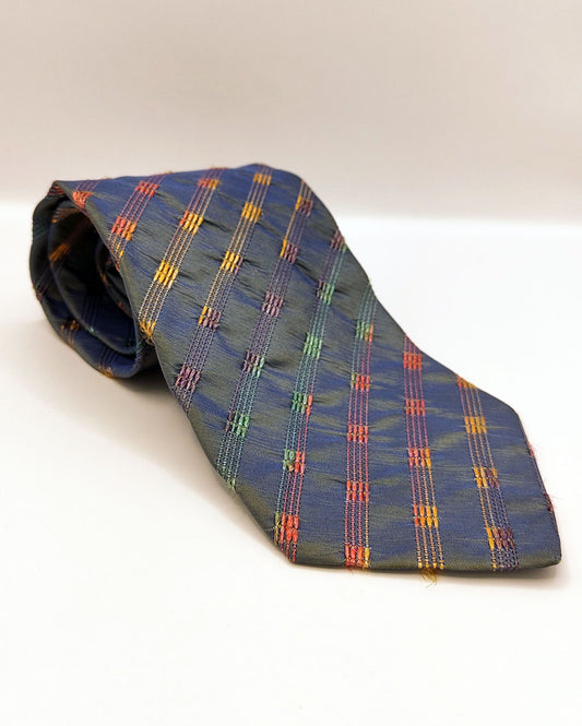 Romeo Gigli Mens Vintage Iridescent Silk Blend Embroidered Neck Tie