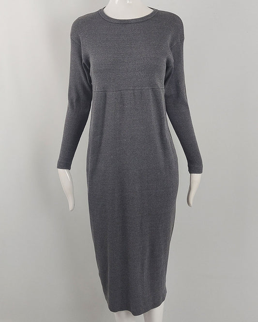 Joseph Tricot Vintage Grey Ribbed Knit Long Sleeve Dress