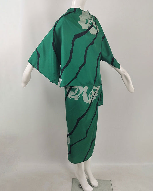 Junko Koshino Vintage Green Pure Silk 2 Piece, 1980s