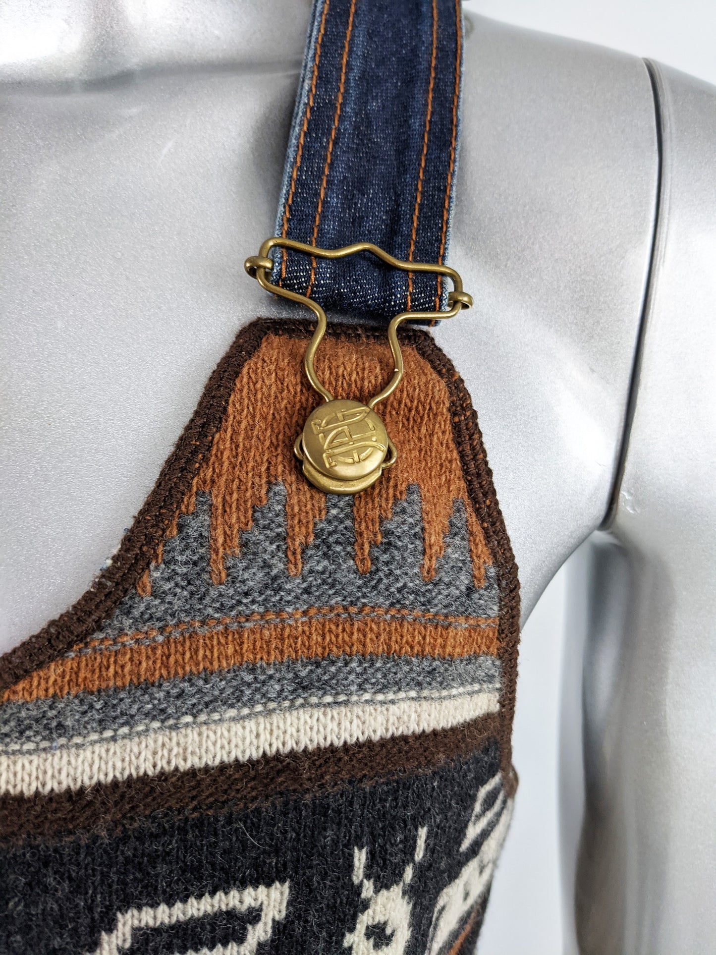 Mens Vintage Knit Sweater & Denim Dungaree Top, 1990s